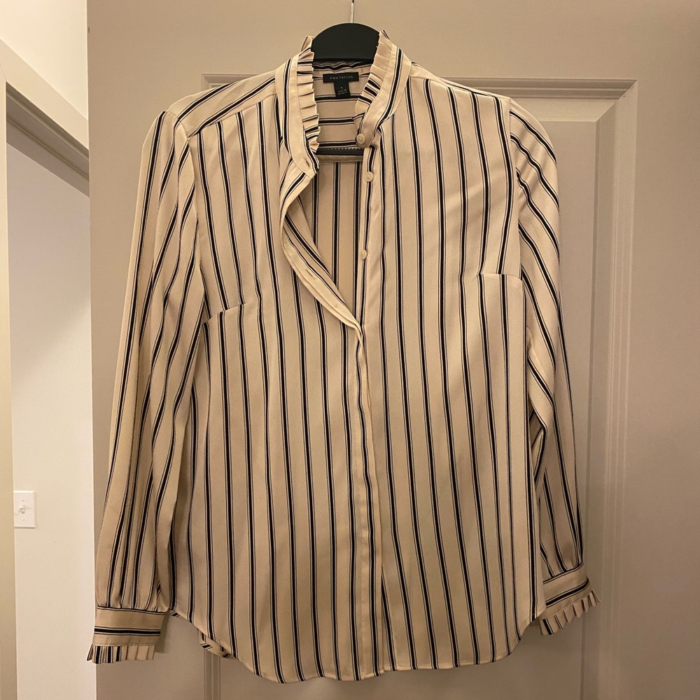 Ann Taylor Pin Stripe Ruffle Blouse